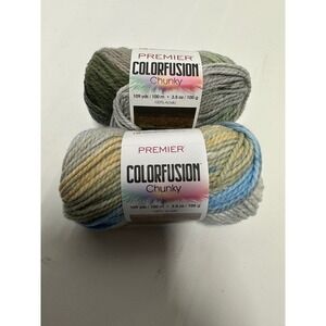 Premier Colorfusion Chunky Yarn Lot 2 Skeins Woodland Seaside Bulky Weight 5